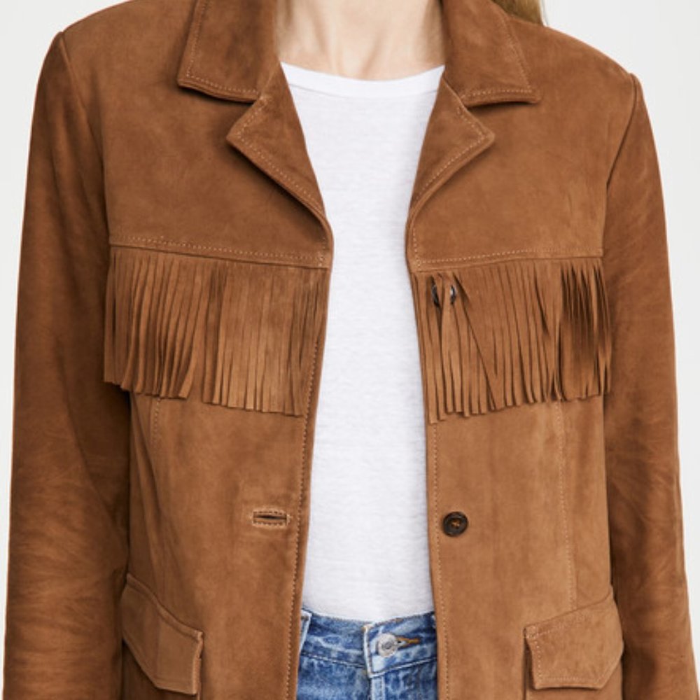 Reformation Suede Fringe Jacket